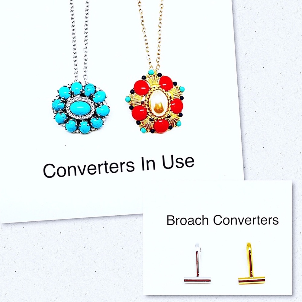 Set of Two Broach Converters, One Silver/One Gold, Transforms Broach To Necklace